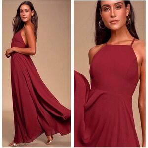 Lulus Burgundy Red Maxi Dress Spaghetti Straps Flowy Skirt Formal Evening